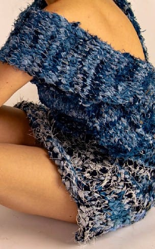 Sustainable fashion piece combining retired handball jerseys with denim